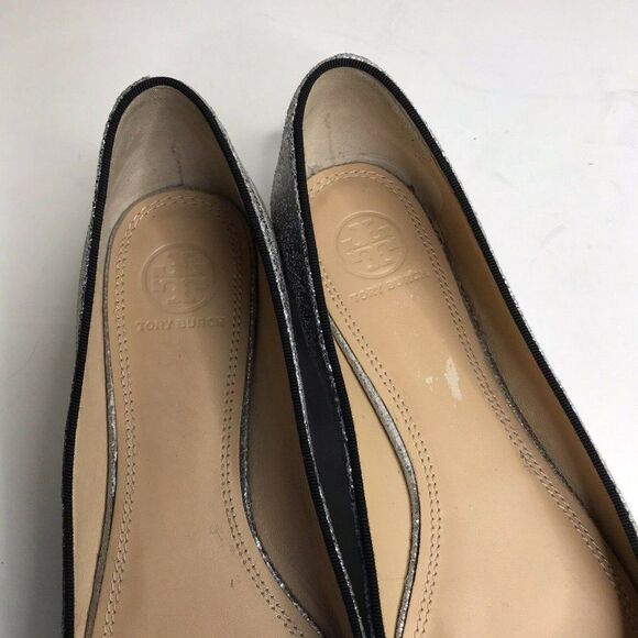 Tory Burch Womens Vanessa Silver Crackle Crystal Bow Slip On Flats Pointy Toe 8M - Picture 10 of 12